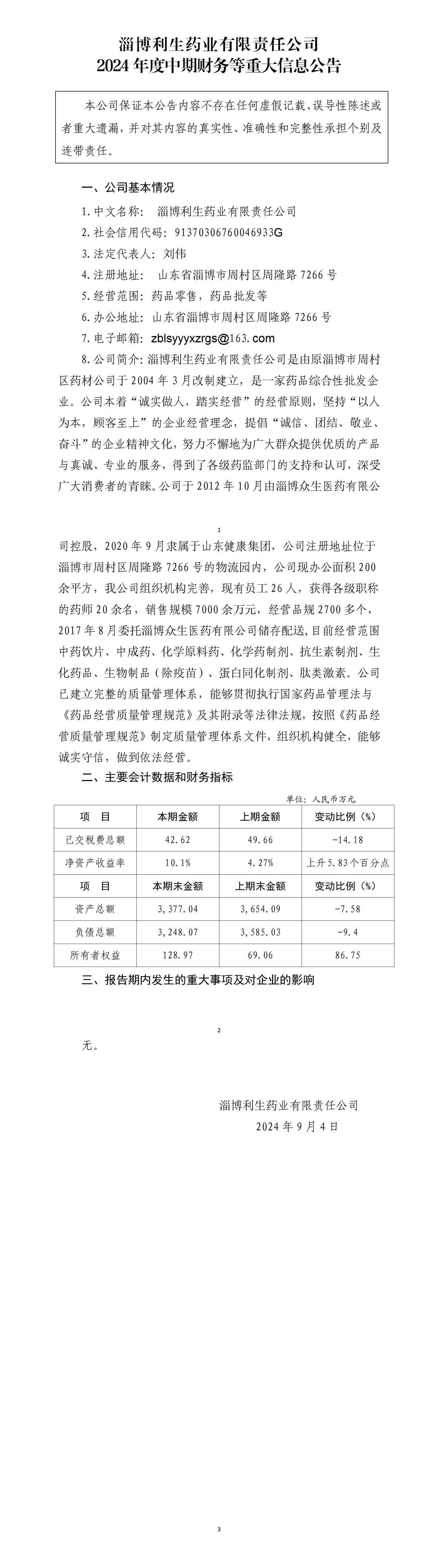 淄博利生药业有限责任公司2024年中期财务等重大信息公告_01.jpg